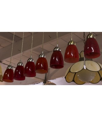 SOLD - Red Glass Pendant Lamps